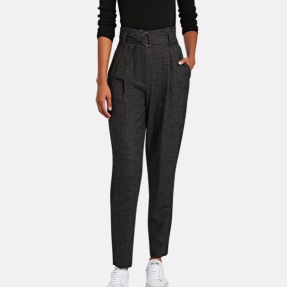 ALC Diego Tapered Paperbag Stripe Metallic Gray Trousers 0 - Picture 1 of 8